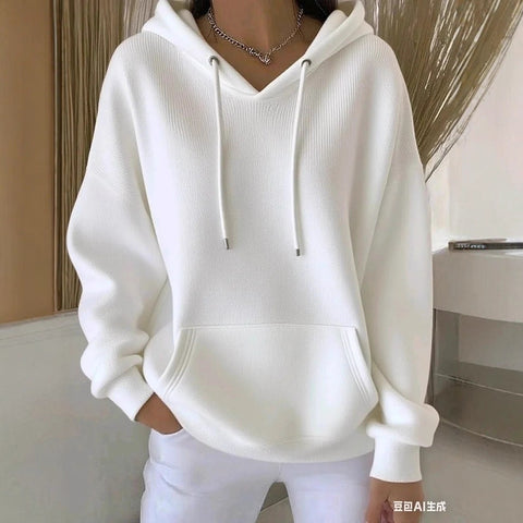 Casual solid color trendy sweater drawstring, hooded long-sleeved sweater m302030