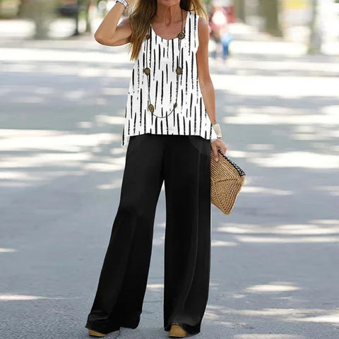 Ensemble gilet et pantalon décontractés à col ras du cou et sans manches m301296 