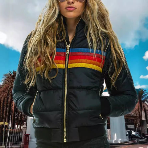 Women's casual hooded printed short cotton-padded coat m301979