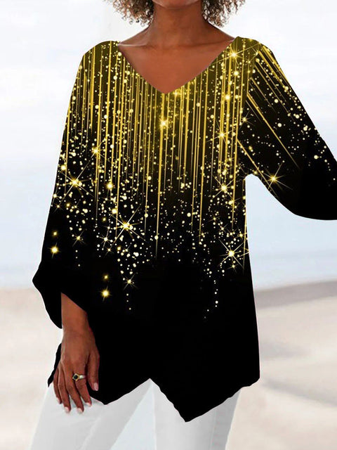 Women's printed animal natural scenery V-neck nine-quarter sleeve loose T-shirt m301289