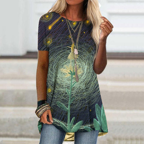 Popular round neck casual ethnic style retro printed short-sleeved T-shirt m301756