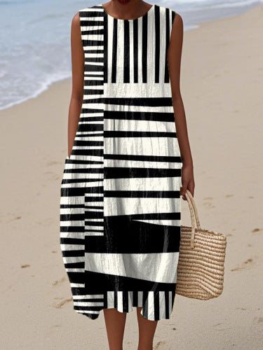 New sleeveless casual printing temperament long dress dress slim fit small fresh casual dress m301521