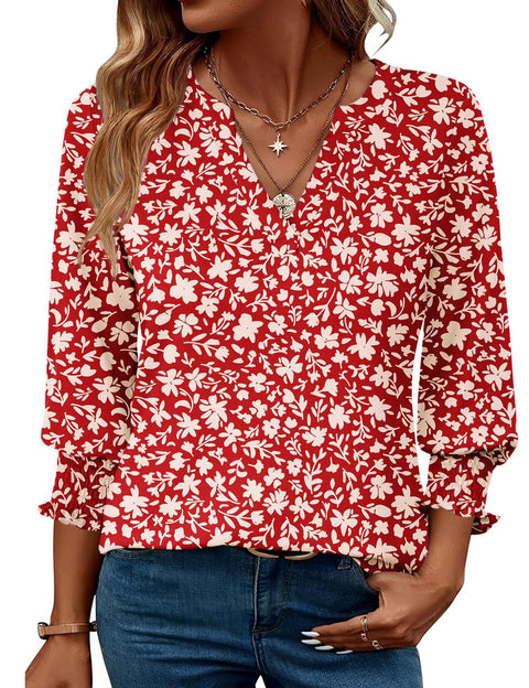 Fashion top seven-quarter sleeve flower print casual shirt summer T-shirt women's m301563