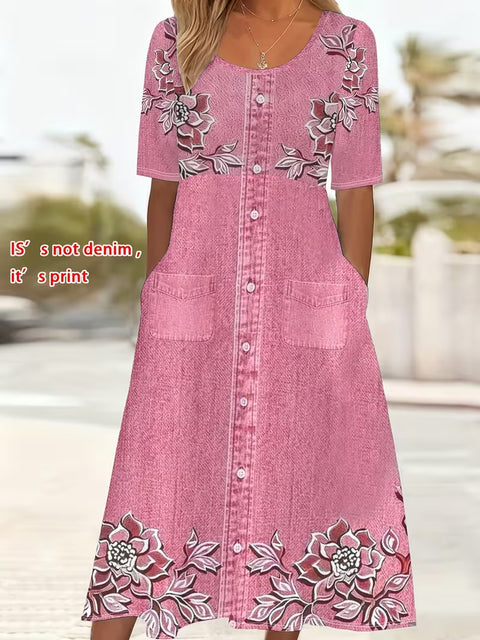 Mid-waist women's casual crew neck printed pendulum women's dress m302399