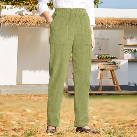 Women's solid color elastic waist striped straight casual pants women's m301568