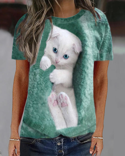 Spring and summer animal loose print long-sleeved crew neck sweater m300744