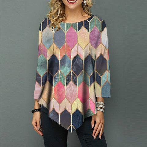 Street hipster crew neck loose irregular hem women's shirt m301562