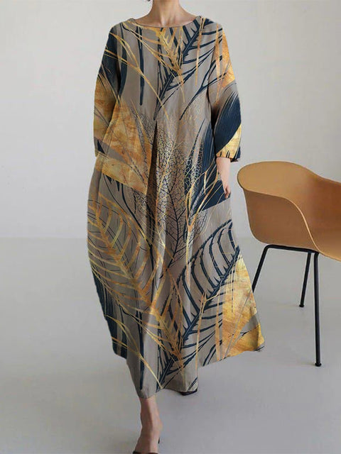 Lockeres, modisches Premium-Kleid mit Rundhalsausschnitt und langen Ärmeln und Aufdruck m301044