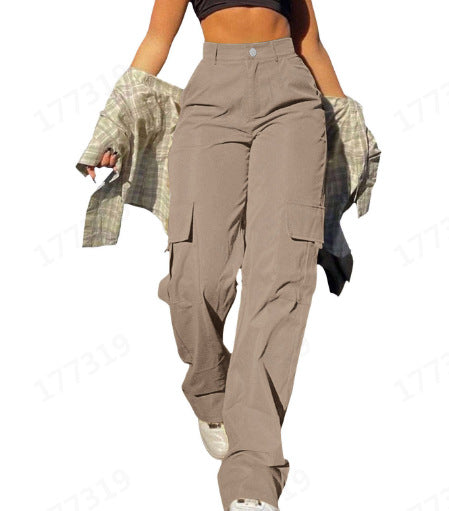 Fashion multi-pocket tooling straight trousers m301370