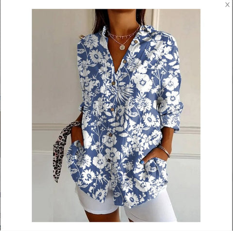 3D digital printing abstract pattern women's long-sleeved buckle linen shirt m301277