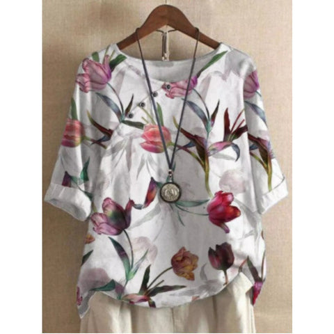Women's short-sleeved T-shirt button 3D digital printing large size m301666