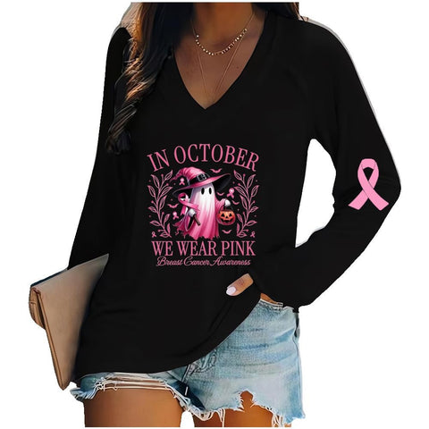 Women's V-neck long sleeve horror red graffiti 3D digital printing m301556