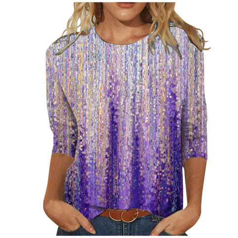 Women's Clothing round Neck 3/4 Sleeves Loose Print T-shirt M300227