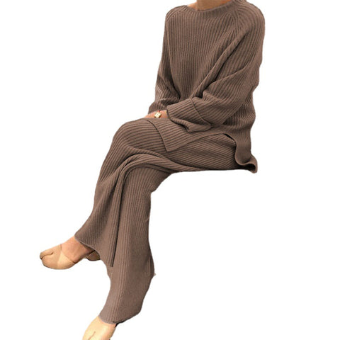 Long-sleeved solid color knitted casual two-piece knitted sweater m301797