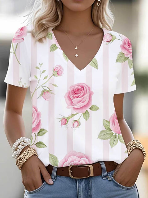 Women's short-sleeved Independence Day commemorative elements retro digital printing T-shirt m302662