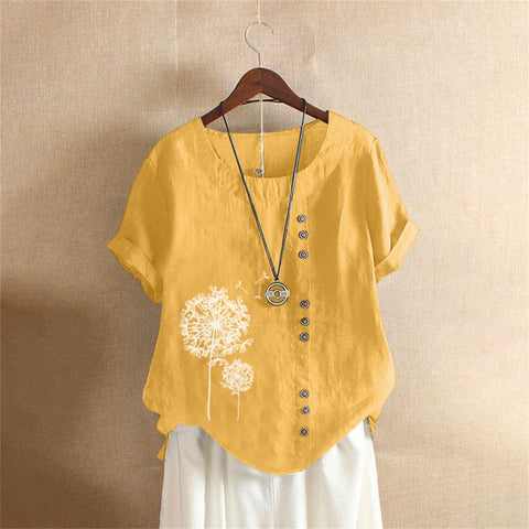 Large size casual loose cotton and linen short-sleeved pullover T-shirt cotton and linen women's clothing large size women's clothing m302737