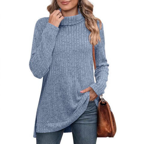Autumn and winter new high-necked split-ended long-sleeved loose casual T-shirt top m302063