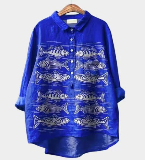 Loose printing round neck casual large size women's T-shirt m302702