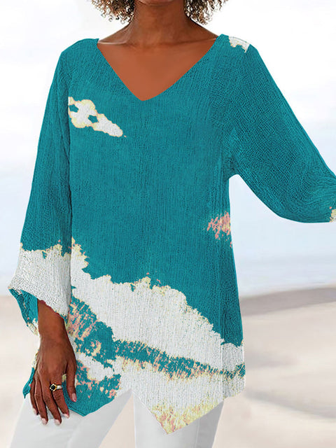 3D printing animal natural scenery V-neck nine-quarter sleeve loose T-shirt m301694