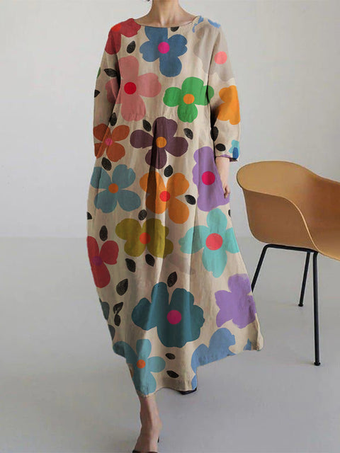 Lockeres, modisches Premium-Kleid mit Rundhalsausschnitt und langen Ärmeln und Aufdruck m301044