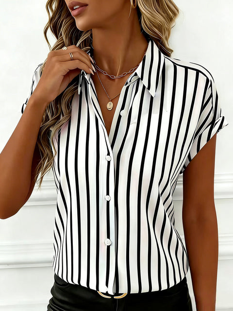Summer new shoulder sleeves button striped women's shirt women's m302472
