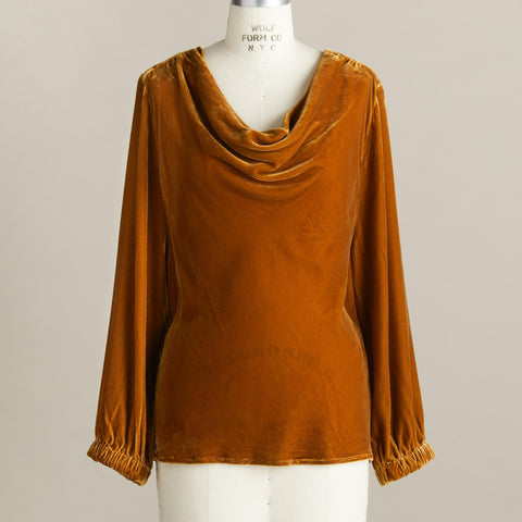 Long Sleeve Bottom Women's Top Solid Color Golden Velvet Pile Collar Pleated T-Shirt m302273