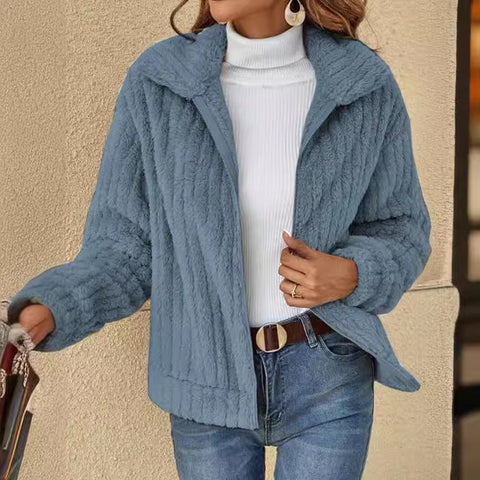 Pit strip plush cardigan lapel short jacket m300357