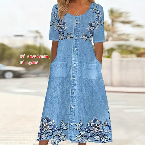 Mid-waist women's casual crew neck printed pendulum women's dress m302399