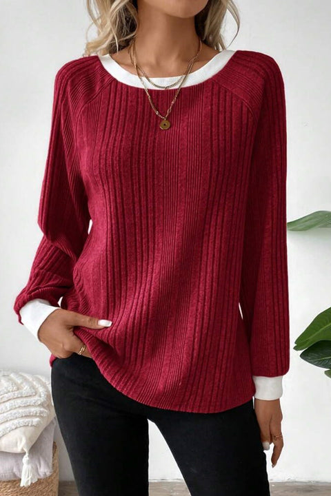 Autumn and winter new long-sleeved solid-color ribbed pit strip long-sleeved sweater m301912