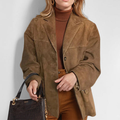 Women's temperament women's retro brown loose pocket long-sleeved blazer women's m301193