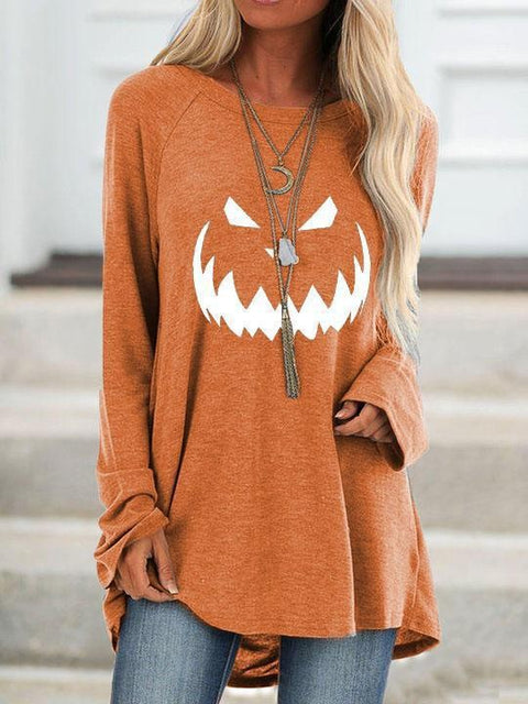 Halloween pumpkin smiley face print long-sleeved T-shirt top M800006