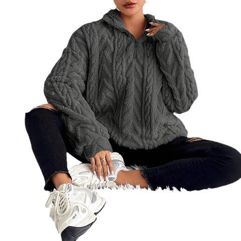 Double-sided plush latte casual zipper pullover top m302162