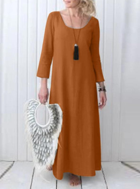 Women's Autumn and Winter Casual Long Large Size Dress Women's Casual Cotton and Linen Dress m302086