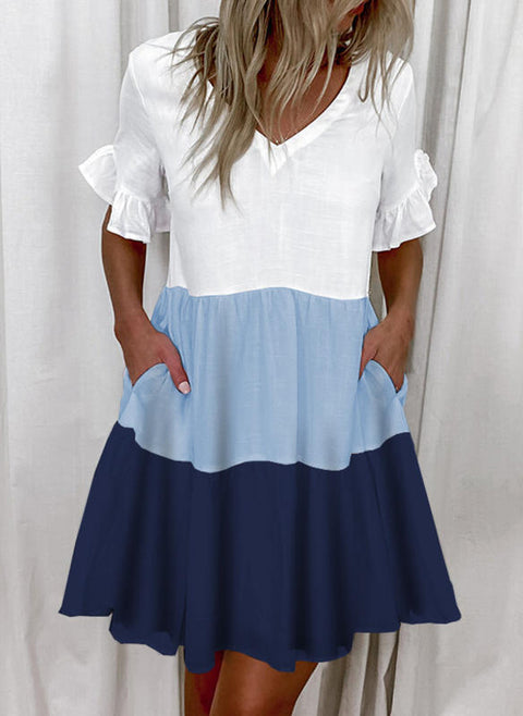 Short Print Ruffled Pocket Dress M300182