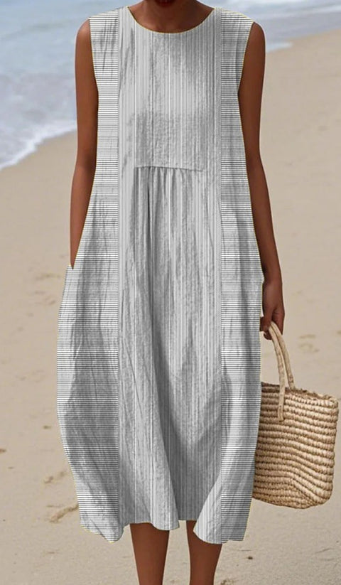 Summer sleeveless pocket casual print temperament long dress dress m302454