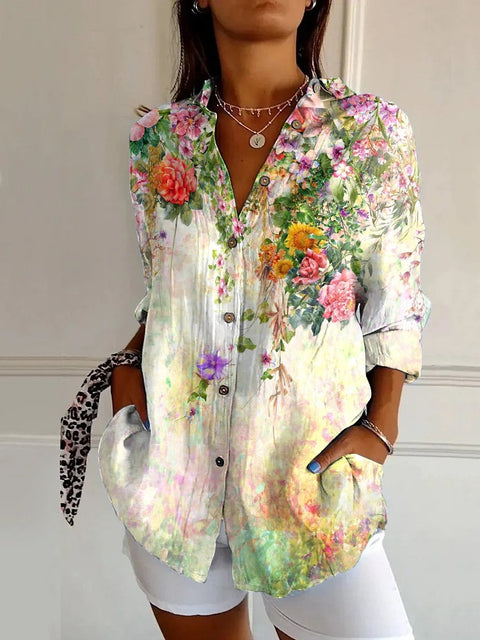 Summer trend long-sleeved shirt flower pattern printing 3D shirt m301226
