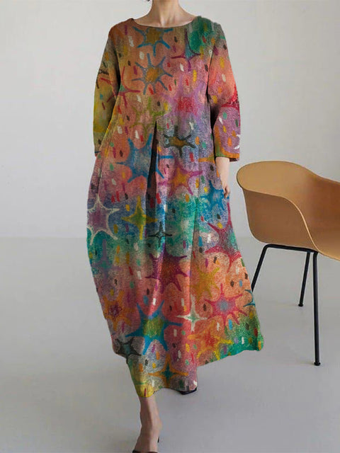 Lockeres, modisches Premium-Kleid mit Rundhalsausschnitt und langen Ärmeln und Aufdruck m301044