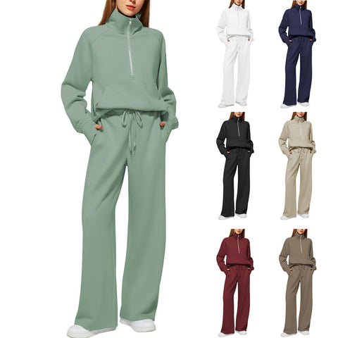 Women's two-piece oversized half-zipper sweatshirt wide-leg sweatpants casual cover m301809