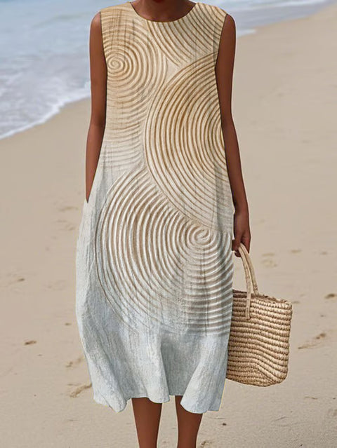 New sleeveless casual printing temperament long dress dress slim fit small fresh m302083