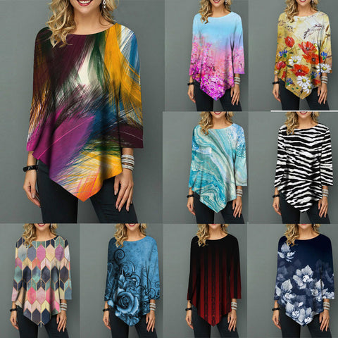 Street hipster crew neck loose irregular hem women's shirt m301562