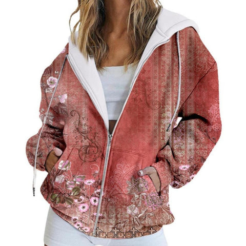 3D printed zipper European size casual fashion women's sweater m301882