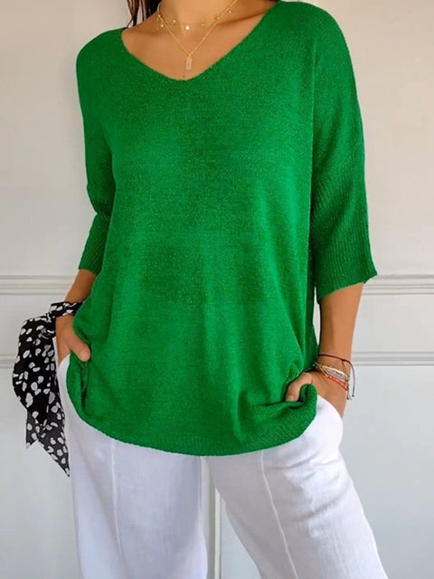 Casual sweater basic thin V-neck seven-quarter sleeve solid color knitted sweater women's bottoming shirt m301636