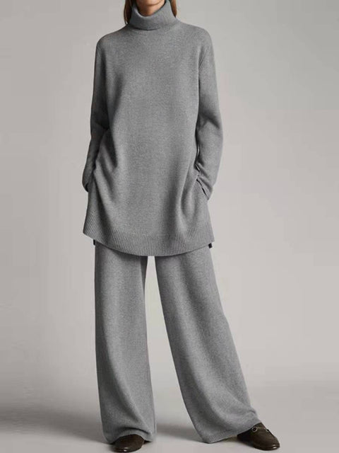 New knitted solid color turtleneck loose casual two-piece set m301793