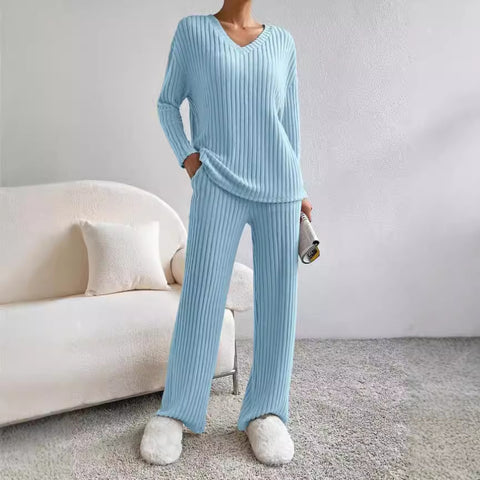 Straight pants temperament loose V-neck pit strip knitted cover m301375