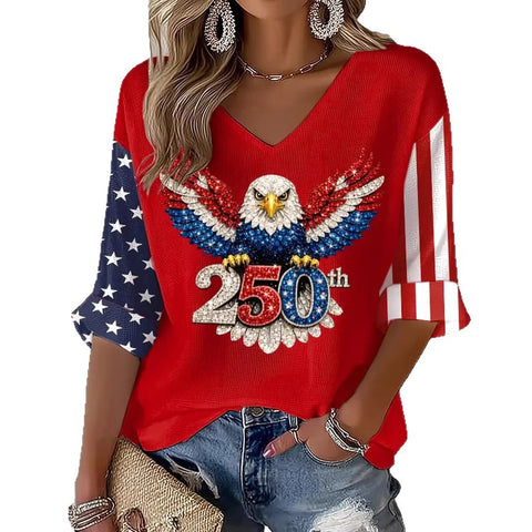 Summer V-neck short-sleeved top 3D digital printing women's casual short-sleeved m302655