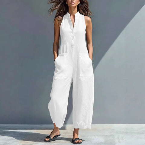 Sleeveless stand-up collar pocket jumpsuit m302843