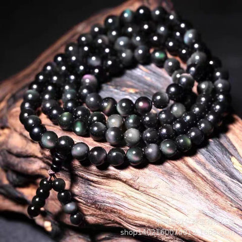 Ebony black obsidian bracelet 108 beads bracelet 6-12mm m3331282