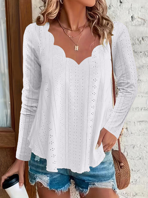 New wavy scallop collar breathable jacquard long-sleeved top women's m301913