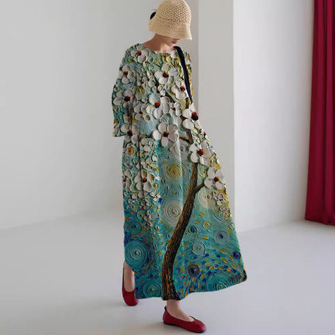 Lockeres, modisches Premium-Kleid mit Rundhalsausschnitt und langen Ärmeln und Aufdruck m301044