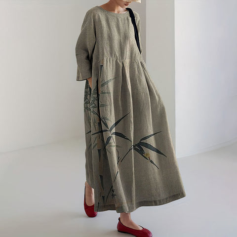 Loose Crew Neck Fashion Long Sleeve Printed Dress m301072